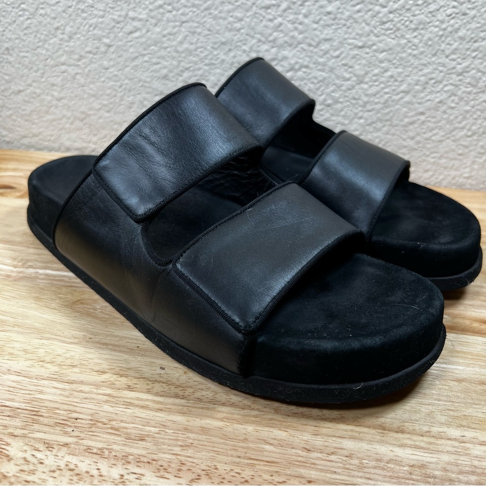 Neous Sleek Black Leather Slide Sandals